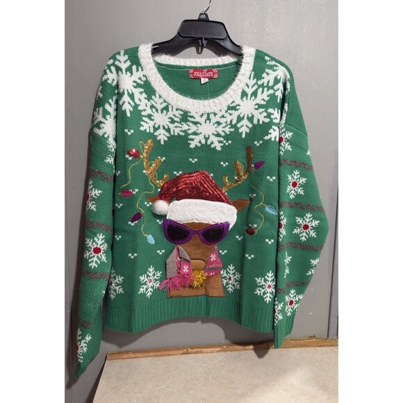 Ugly Christmas Sweater Sweaters - Ugly Christmas Sweater Pug Reindeer Colorful Long Sleeve Knit Adult Unisex XL